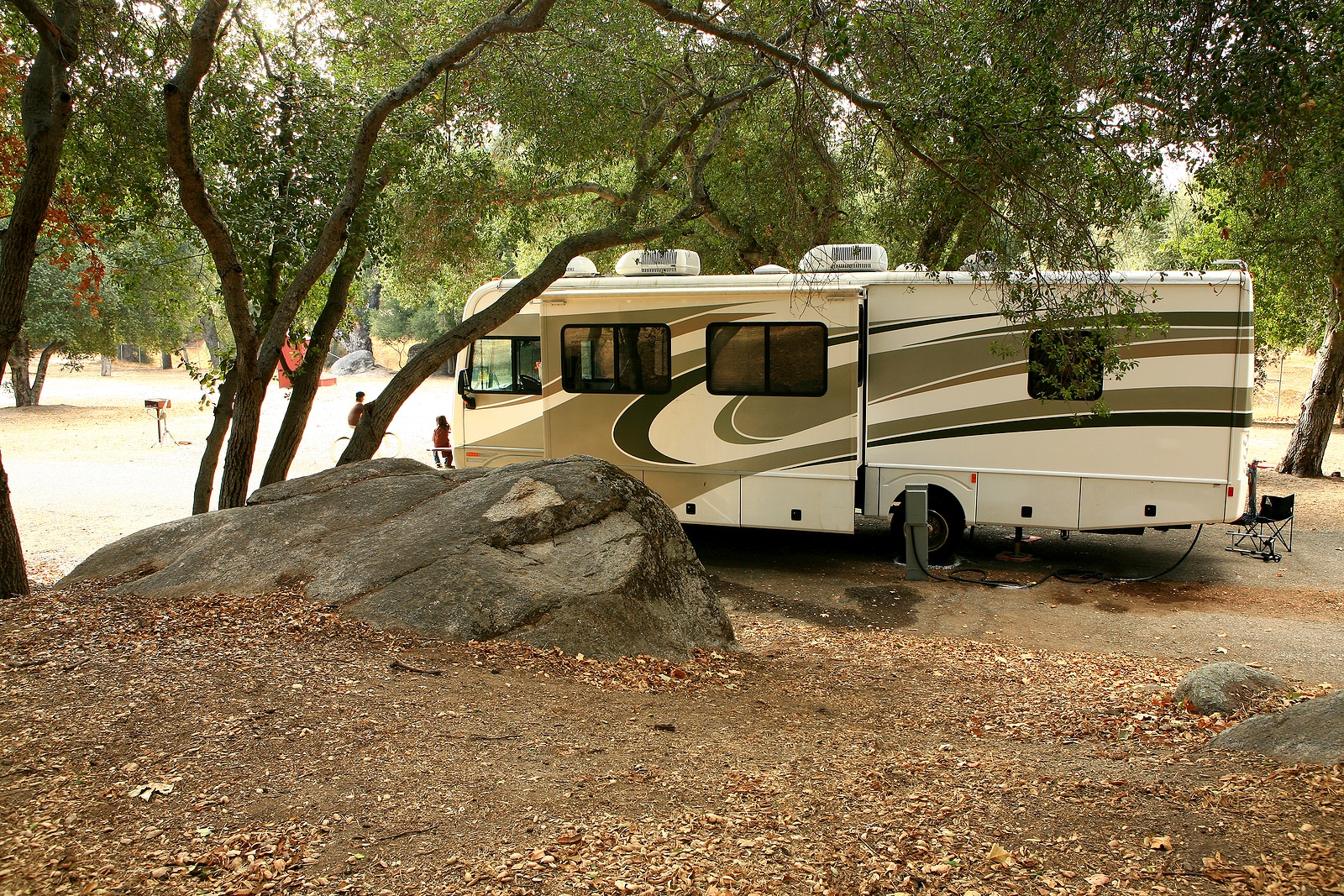 Class A RV Coach Parked in a Rural Campsite